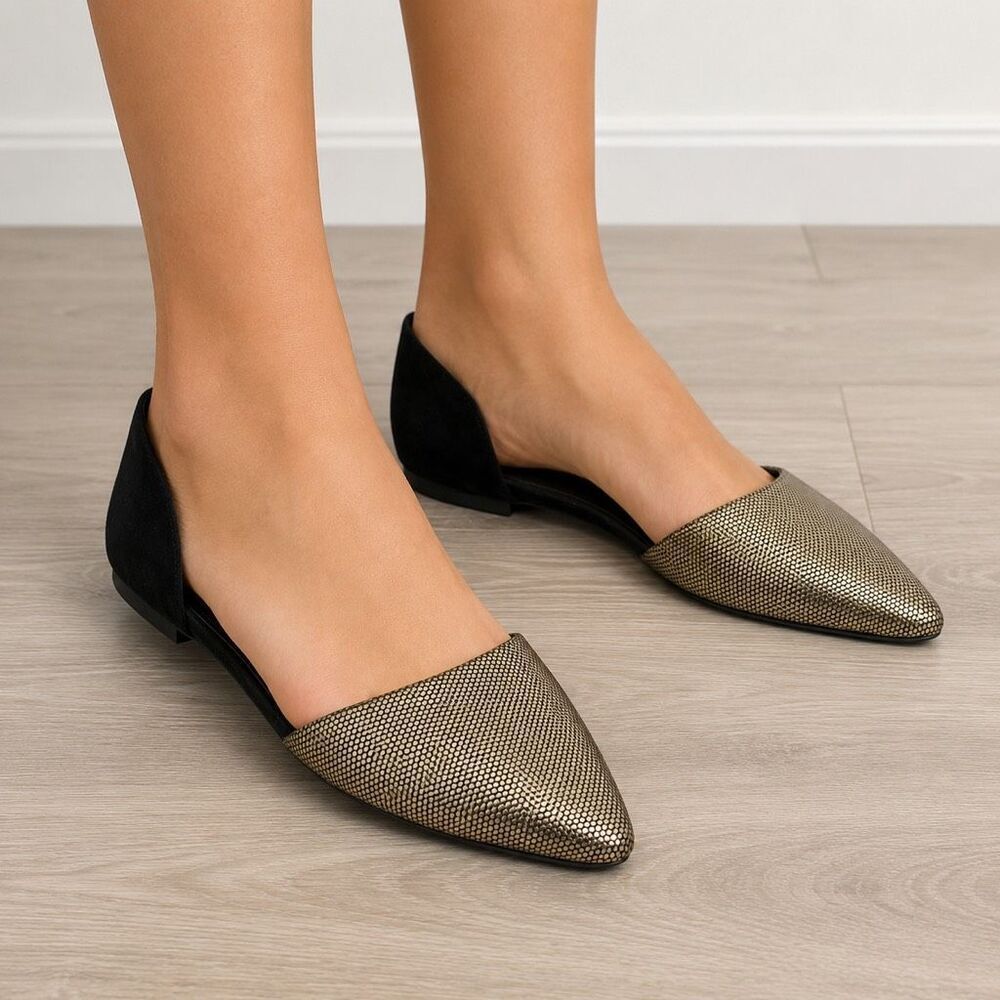 Lane Bryant Metallic D’Orsay Flats Pointed Toe Gold Black NWT Size 10
